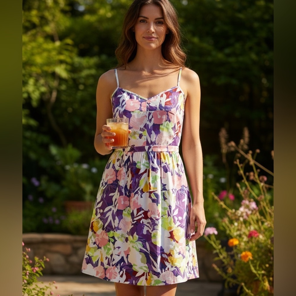 J. Crew Floral Fit & Flare Sundress Purple Multicolor Spaghetti Strap Mini Dress